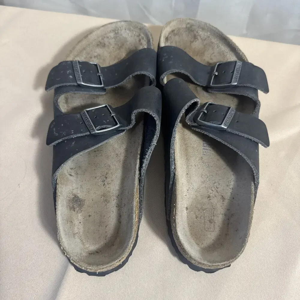 Birkenstock Arizona Men’s 11 Black Leather Double Strap Sandals EU 44 Comfort